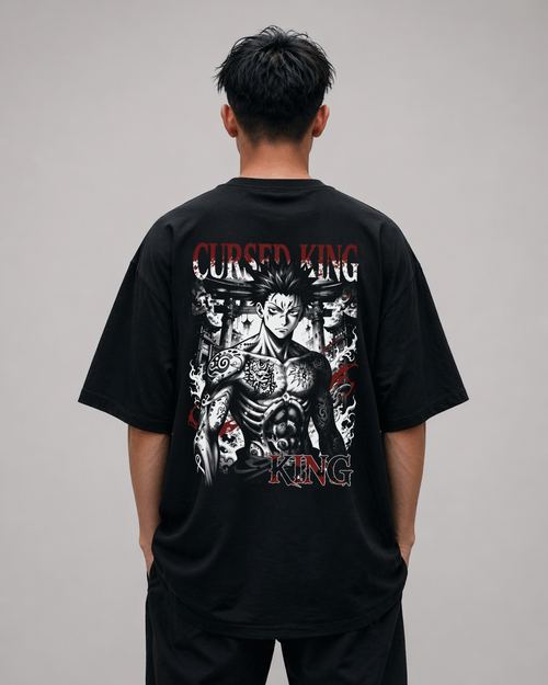 Cursed King Oversized Anime T-Shirt – Dark Anime Streetwear Graphic Tee (Black)