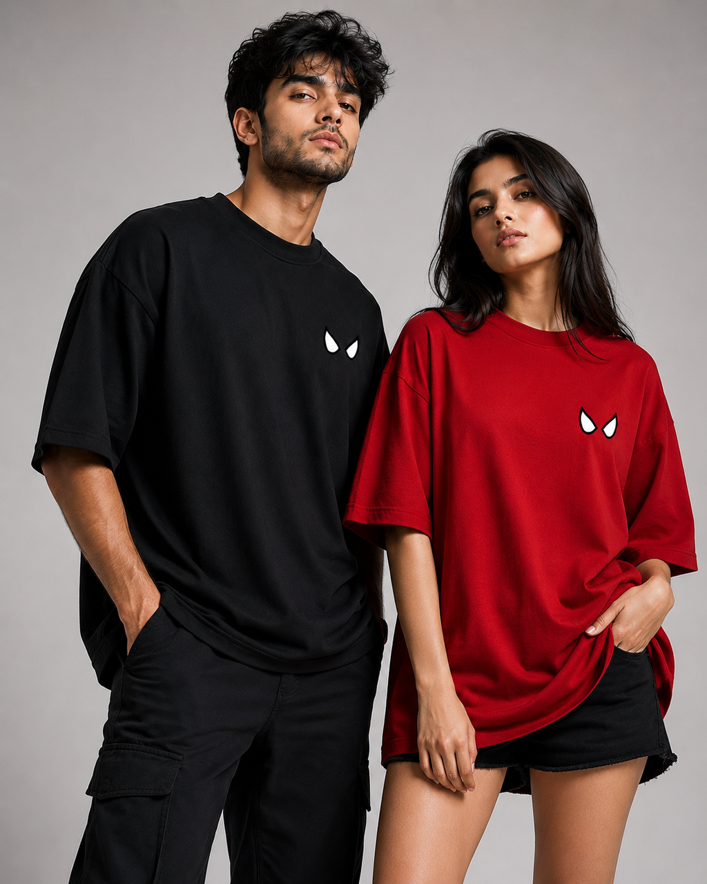 Spider Eyes Couple T-Shirt | Matching Couple T-Shirts | Oversized Graphic Combo Tee | Unisex Streetwear