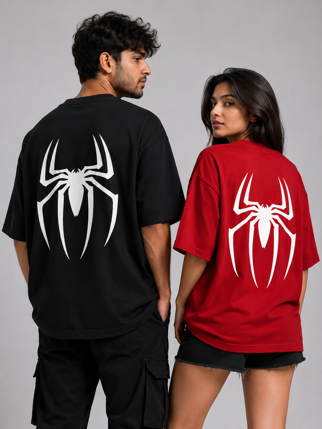 Spider Eyes Couple T-Shirt | Matching Couple T-Shirts | Oversized Graphic Combo Tee | Unisex Streetwear