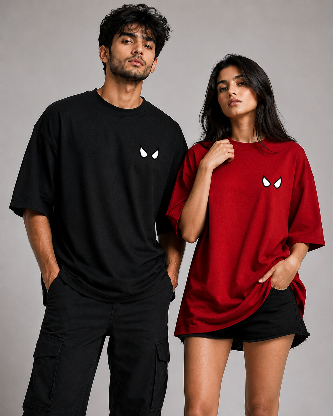 Spider Eyes Couple T-Shirt | Matching Couple T-Shirts | Oversized Graphic Combo Tee | Unisex Streetwear
