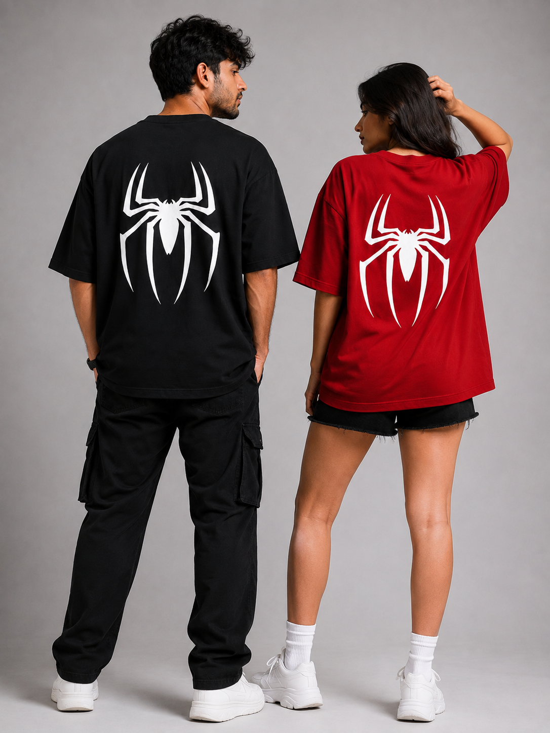 Spider Eyes Couple T-Shirt | Matching Couple T-Shirts | Oversized Graphic Combo Tee | Unisex Streetwear