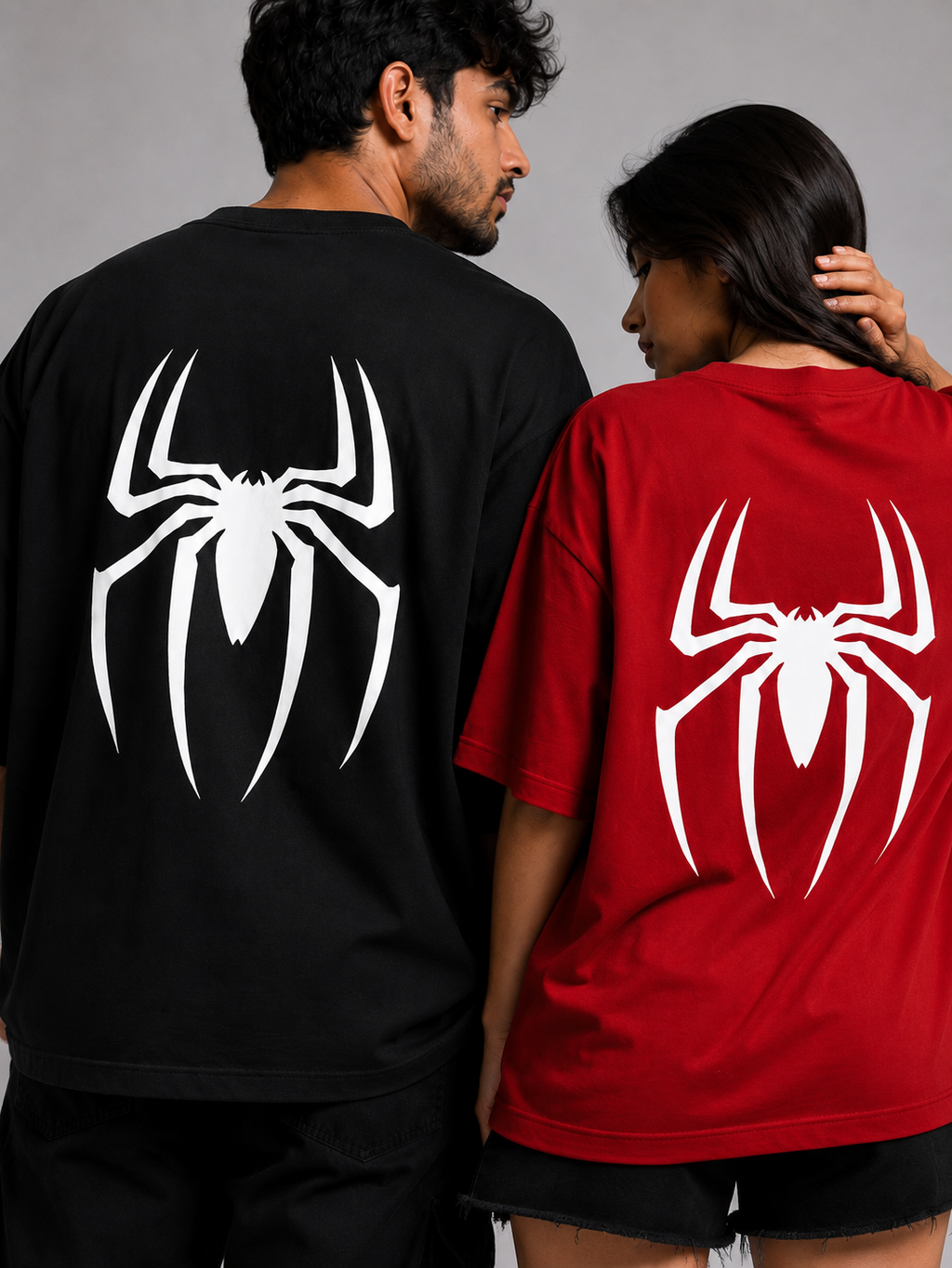 Spider Eyes Couple T-Shirt | Matching Couple T-Shirts | Oversized Graphic Combo Tee | Unisex Streetwear