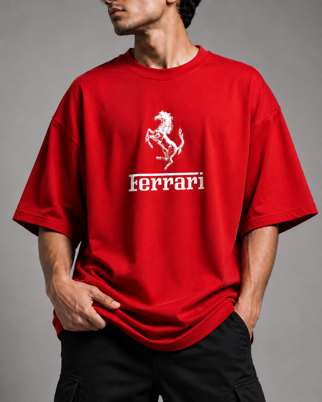 Trendyverse Ferrari Racing Shield Oversized T-Shirt - Red