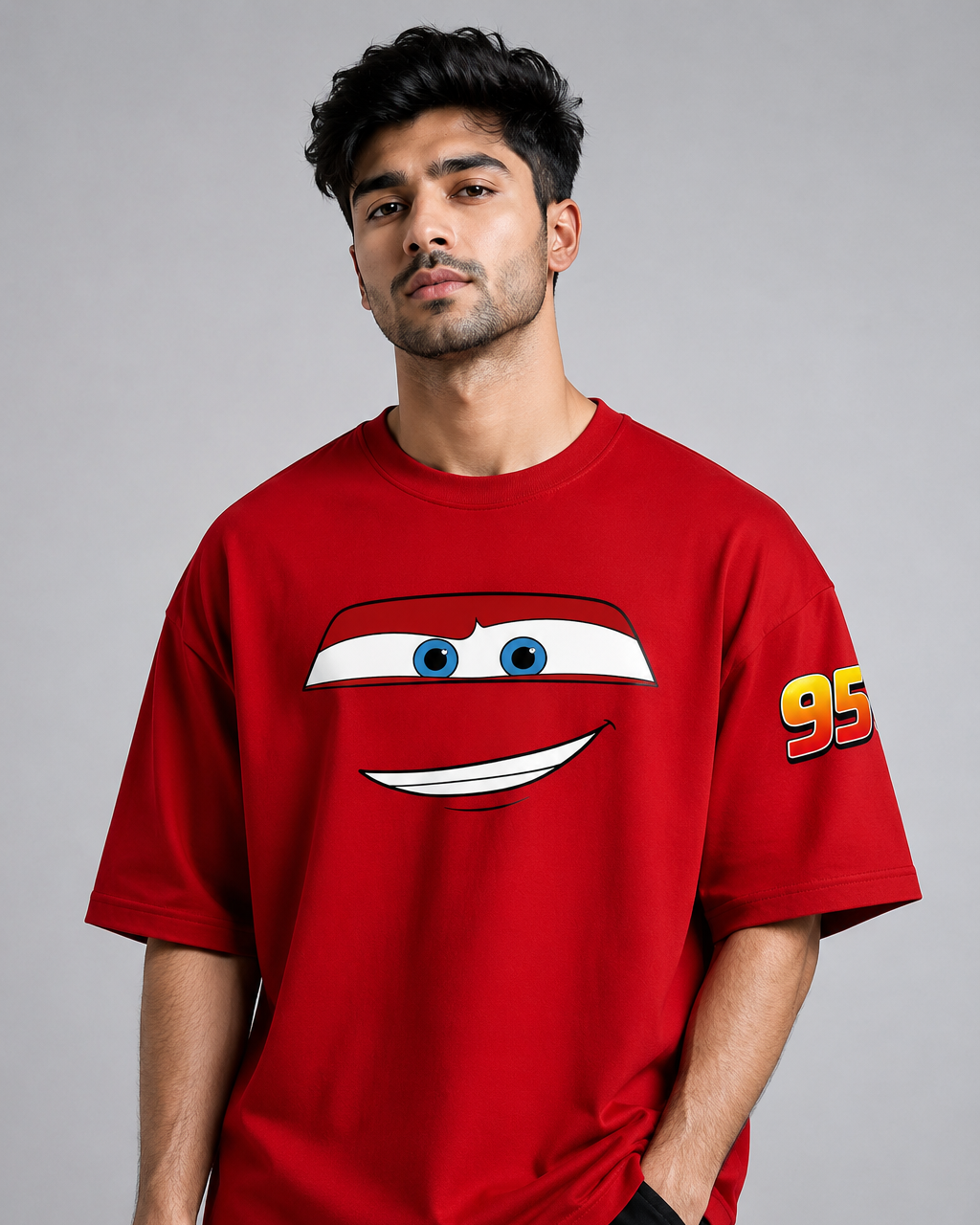 Lightning Speed 95 Fan Edition Oversized T-Shirt – Red | Premium Graphic Streetwear Tee | Unisex | Trendyverse