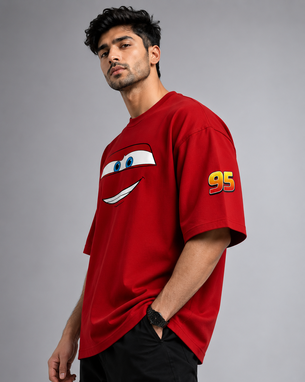 Lightning Speed 95 Fan Edition Oversized T-Shirt – Red | Premium Graphic Streetwear Tee | Unisex | Trendyverse