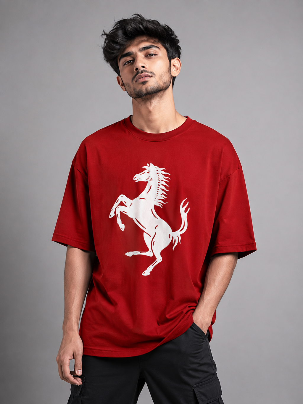 Trendyverse Prancing Stallion Legacy Oversized T-Shirt - Red