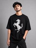 Trendyverse Prancing Stallion Legacy Oversized T-Shirt - Black