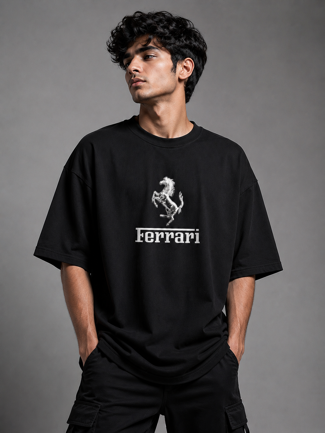 Trendyverse Ferrari Racing Shield Oversized T-Shirt