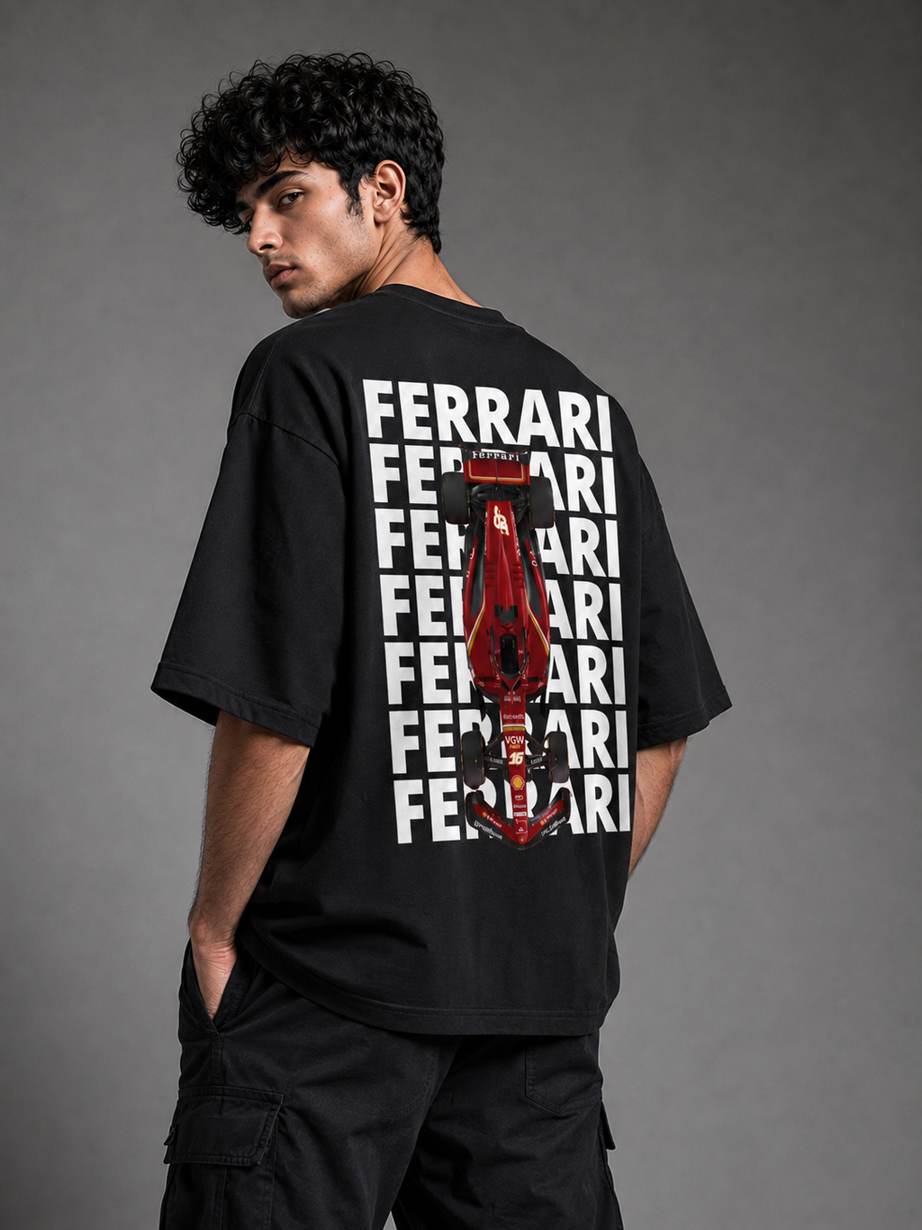Trendyverse Ferrari Racing Shield Oversized T-Shirt