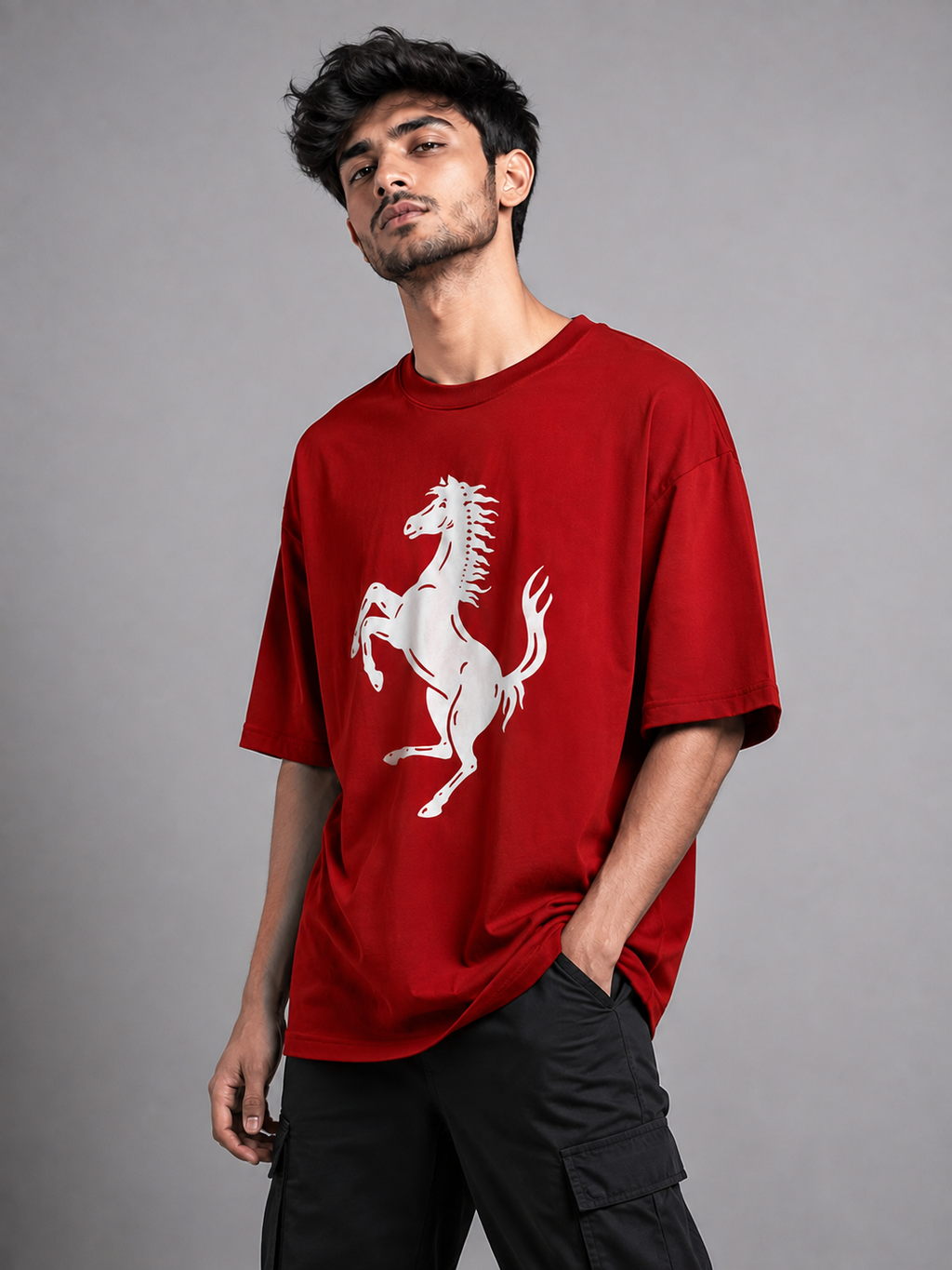 Trendyverse Prancing Stallion Legacy Oversized T-Shirt - Red