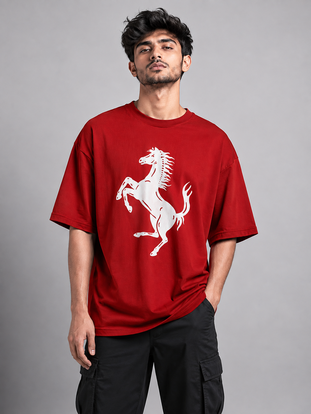 Trendyverse Prancing Stallion Legacy Oversized T-Shirt - Red