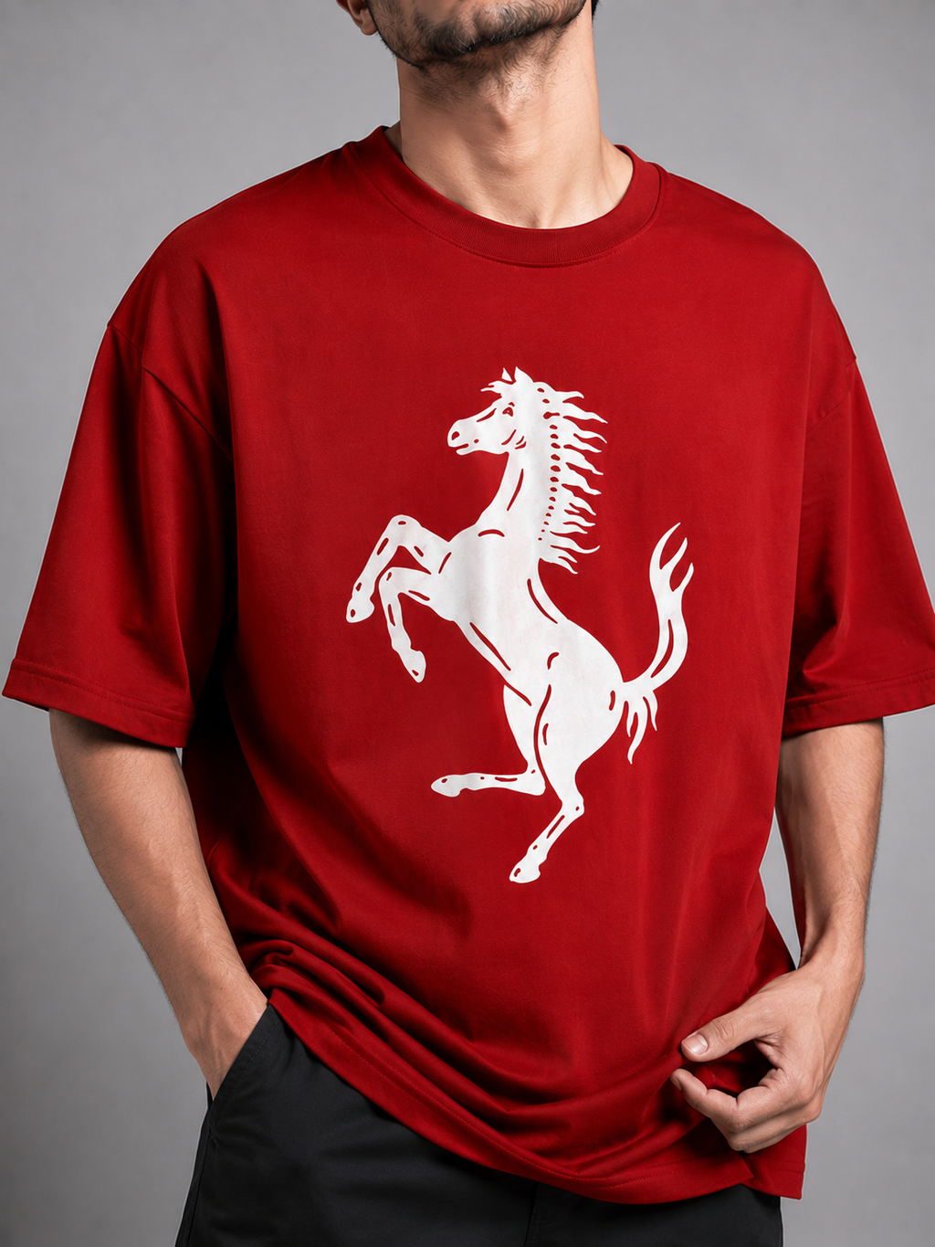 Trendyverse Prancing Stallion Legacy Oversized T-Shirt - Red