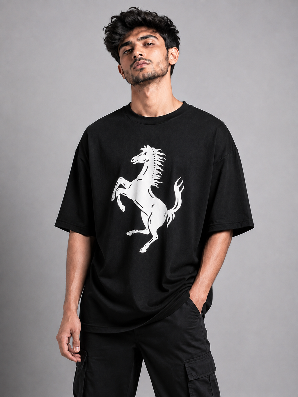 Trendyverse Prancing Stallion Legacy Oversized T-Shirt - Black