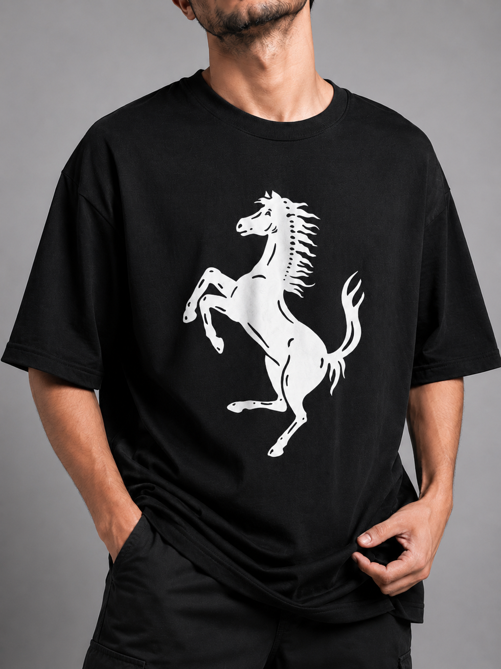 Trendyverse Prancing Stallion Legacy Oversized T-Shirt - Black