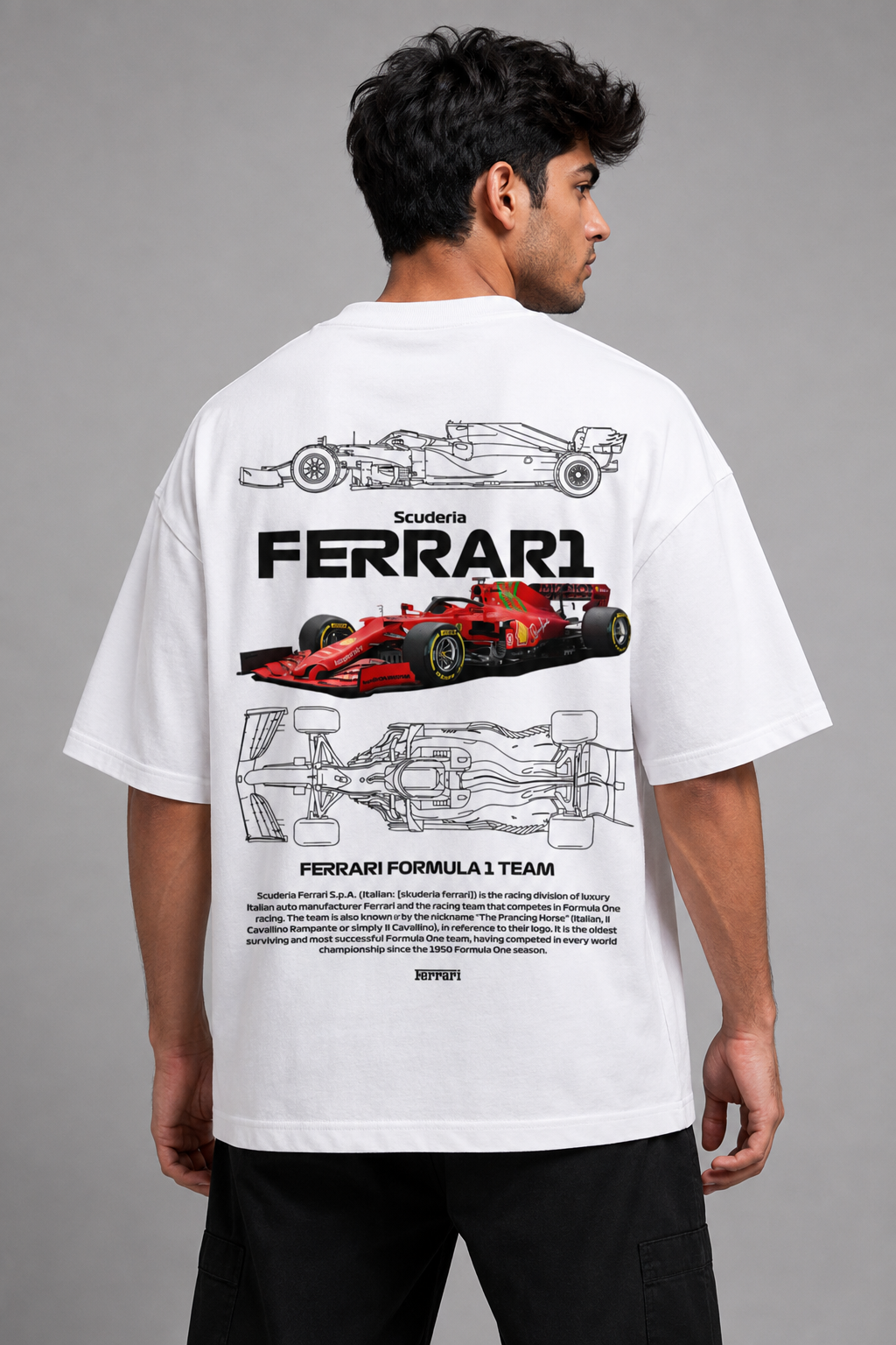 Ferrari Racing Oversized T-Shirt – Motorsport Graphic Tee | Formula Racing Streetwear | Trendyverse