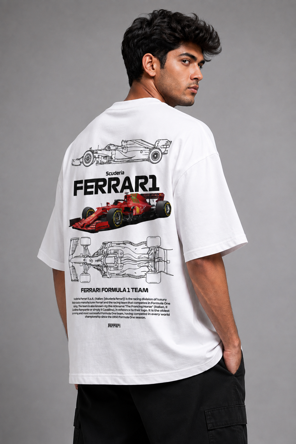Ferrari Racing Oversized T-Shirt – Motorsport Graphic Tee | Formula Racing Streetwear | Trendyverse