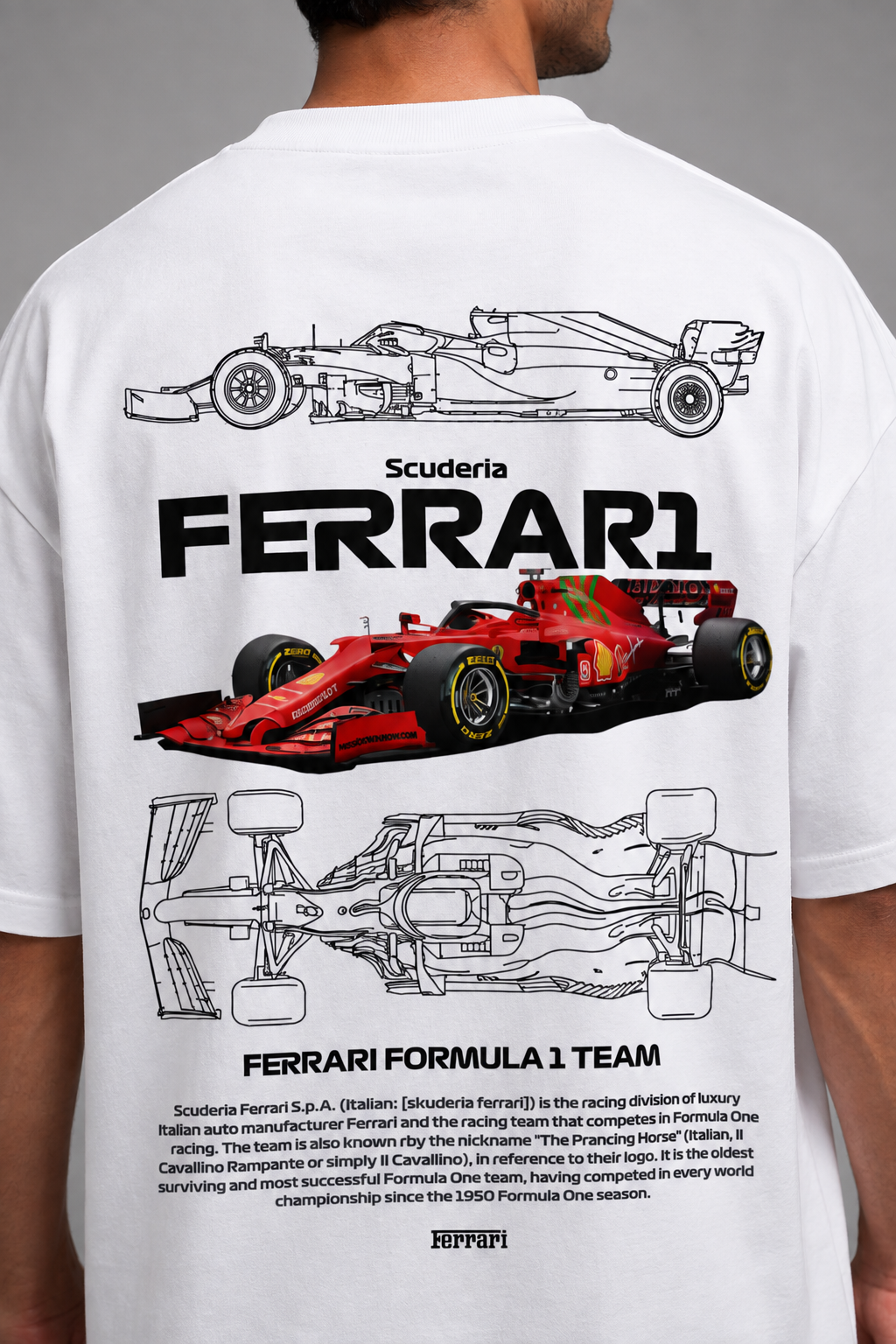 Ferrari Racing Oversized T-Shirt – Motorsport Graphic Tee | Formula Racing Streetwear | Trendyverse
