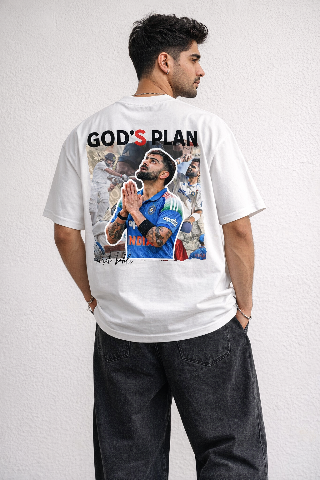 God’s Plan x Virat Kohli Oversized Fit White T-Shirt – Premium Cotton Graphic Tee