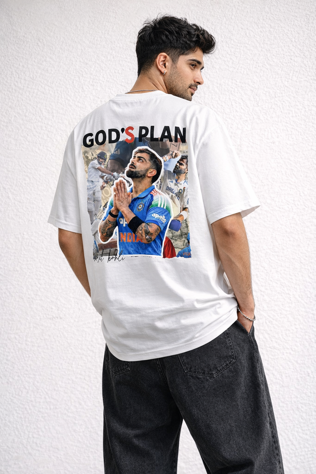 God’s Plan x Virat Kohli Oversized Fit White T-Shirt – Premium Cotton Graphic Tee