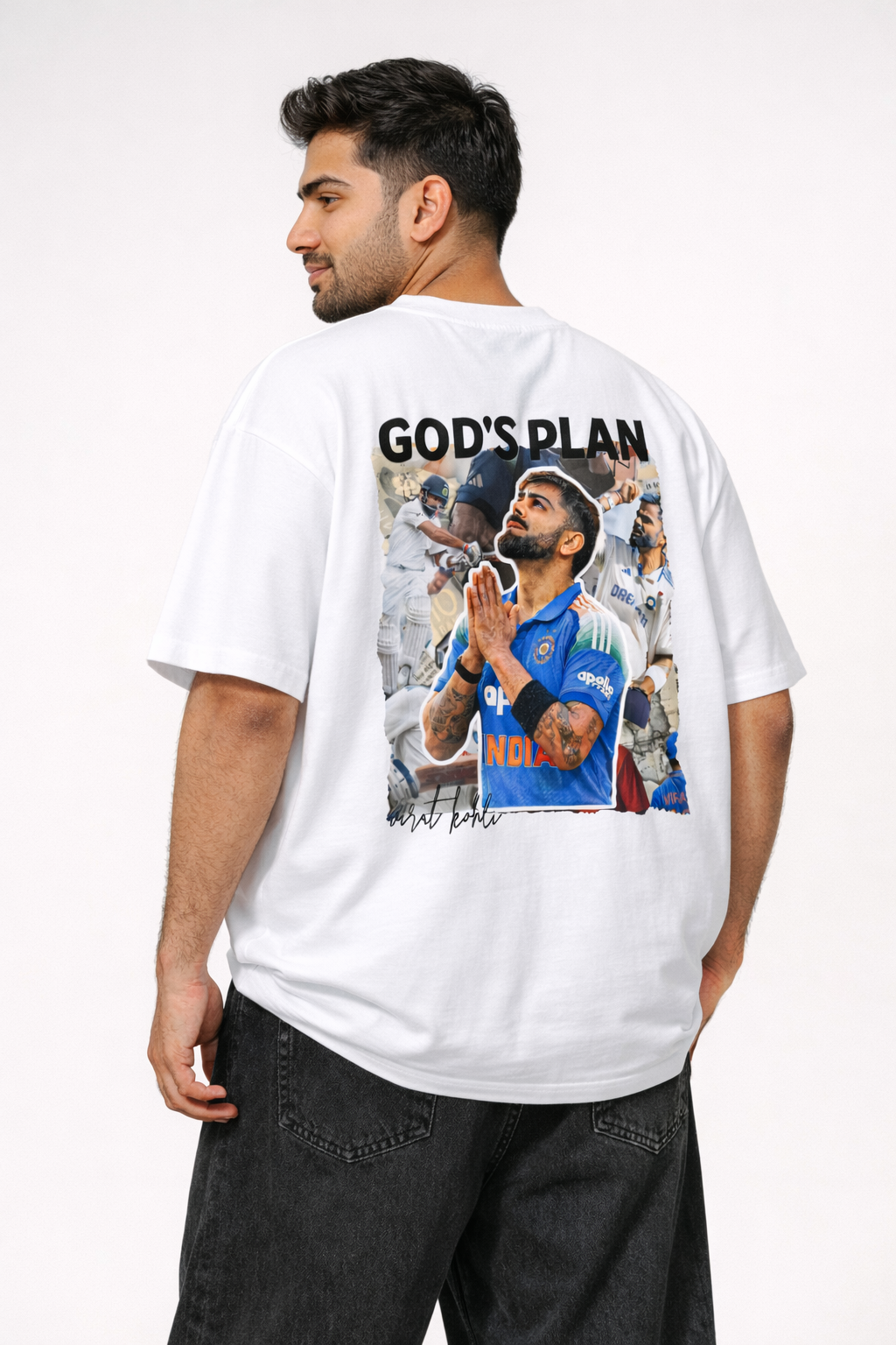 God’s Plan x Virat Kohli Oversized Fit White T-Shirt – Premium Cotton Graphic Tee