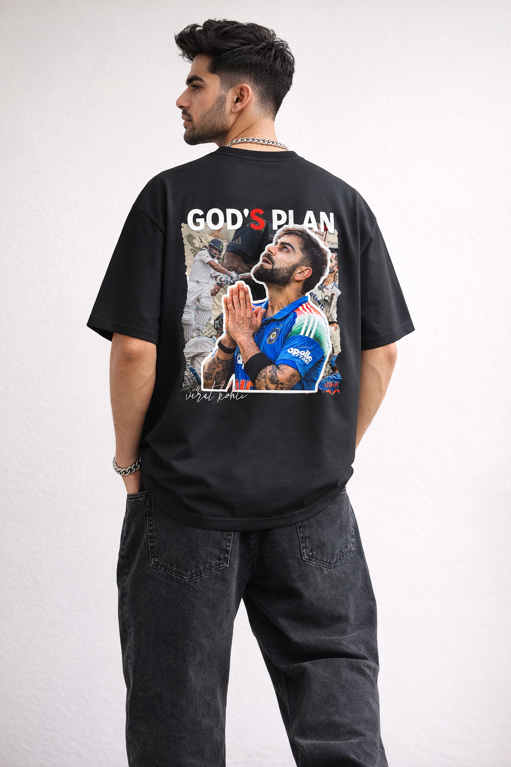 God’s Plan - Virat Kohli Oversized T-Shirt black
