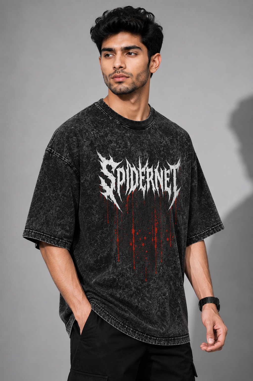 SPIDERNET ACID WASH OVERSIZED T-SHIRT | SPIDER-INSPIRED FAN EDITION | PREMIUM 240 GSM COTTON | BLACK VINTAGE WASH