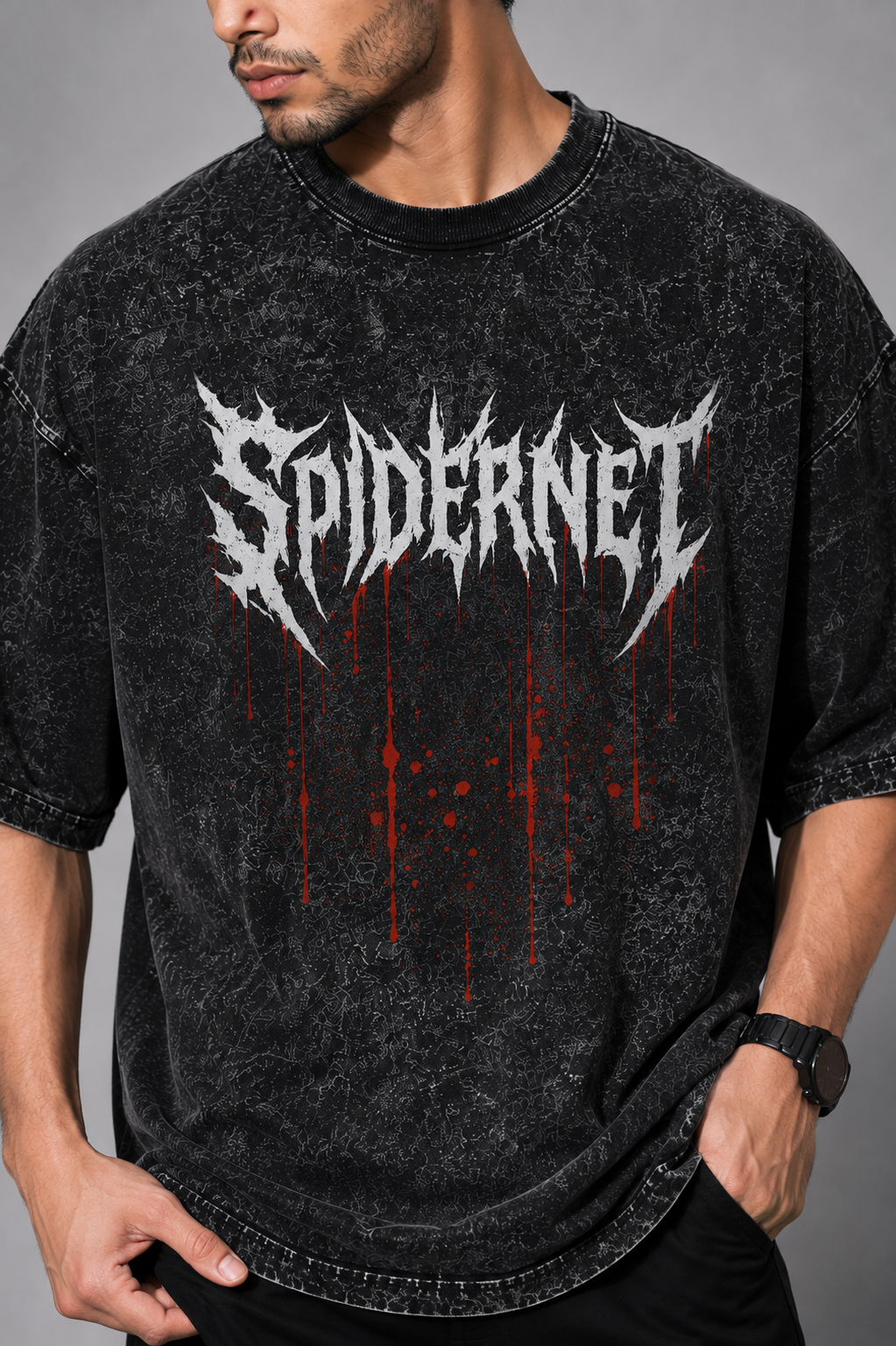 SPIDERNET ACID WASH OVERSIZED T-SHIRT | SPIDER-INSPIRED FAN EDITION | PREMIUM 240 GSM COTTON | BLACK VINTAGE WASH