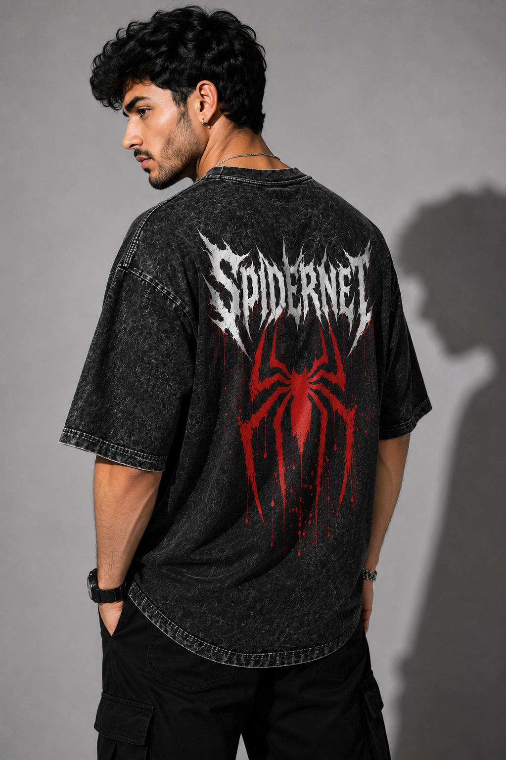 SPIDERNET ACID WASH OVERSIZED T-SHIRT | SPIDER-INSPIRED FAN EDITION | PREMIUM 240 GSM COTTON | BLACK VINTAGE WASH
