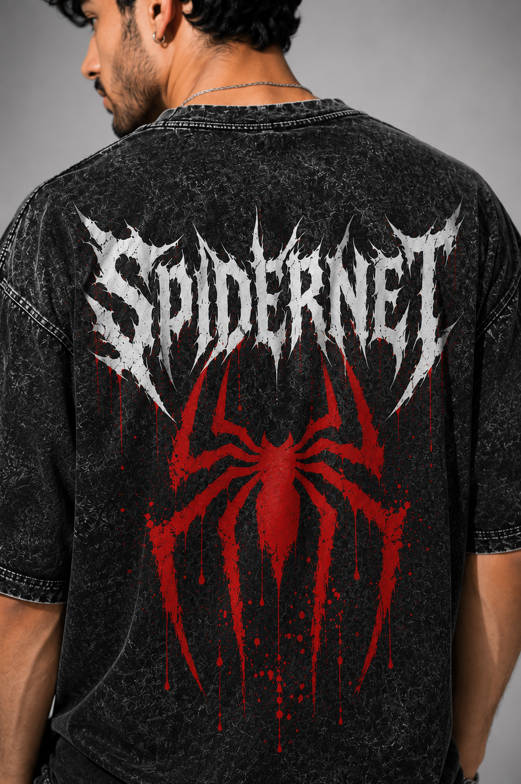SPIDERNET ACID WASH OVERSIZED T-SHIRT | SPIDER-INSPIRED FAN EDITION | PREMIUM 240 GSM COTTON | BLACK VINTAGE WASH