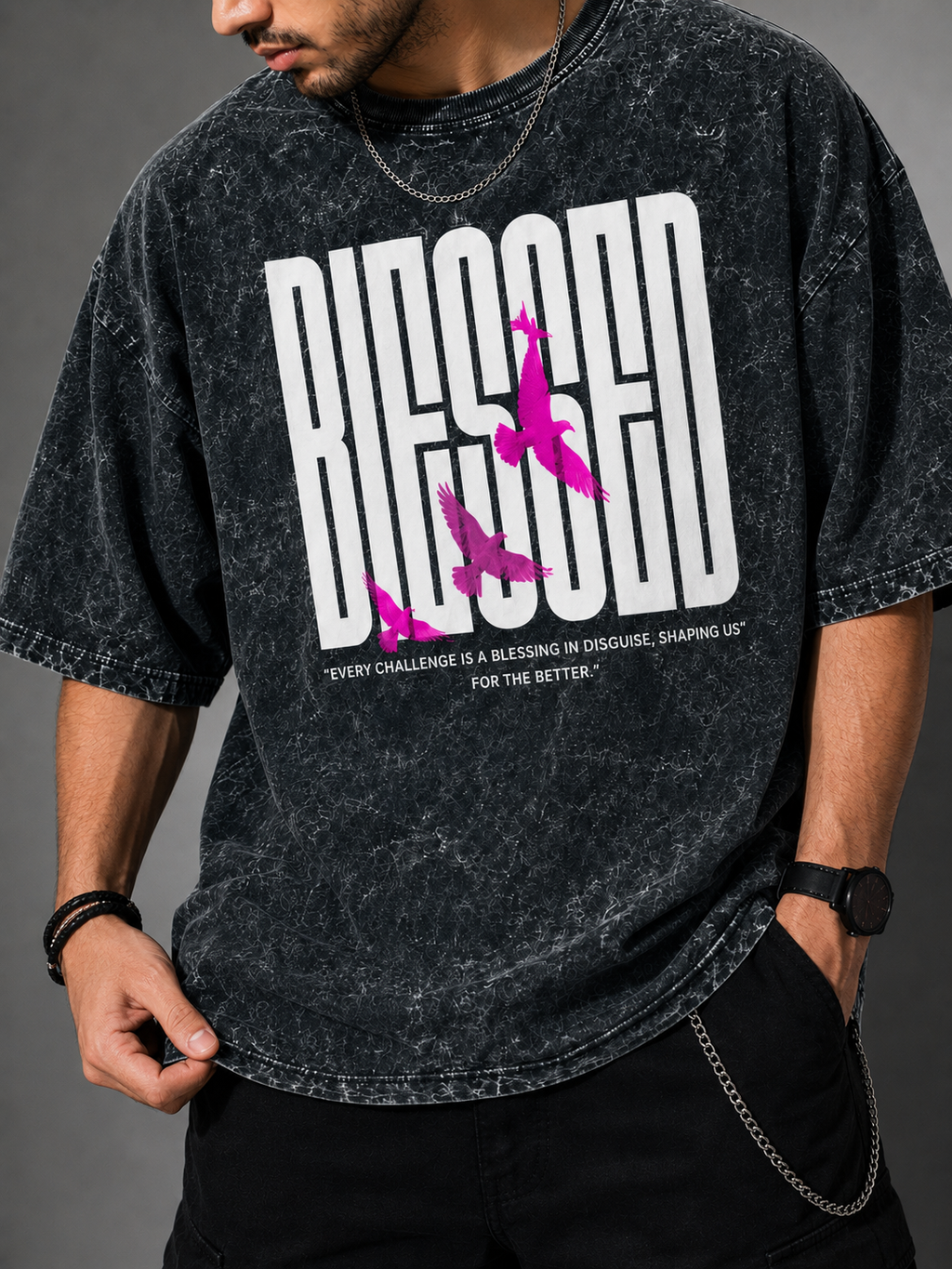 Blessed Beyond Measure Acid Wash Oversized T-Shirt – Black | Premium Streetwear Graphic Tee for Men & Women
