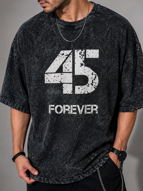 45 Forever Acid Wash Oversized T-Shirt – Black | Vintage Streetwear Graphic Tee for Men & Women