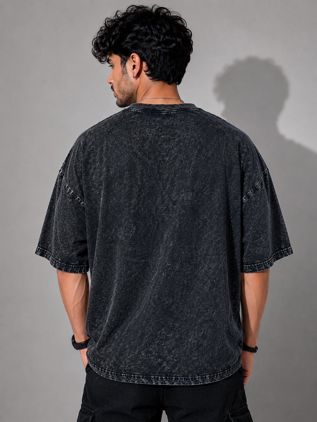 45 Forever Acid Wash Oversized T-Shirt – Black | Vintage Streetwear Graphic Tee for Men & Women