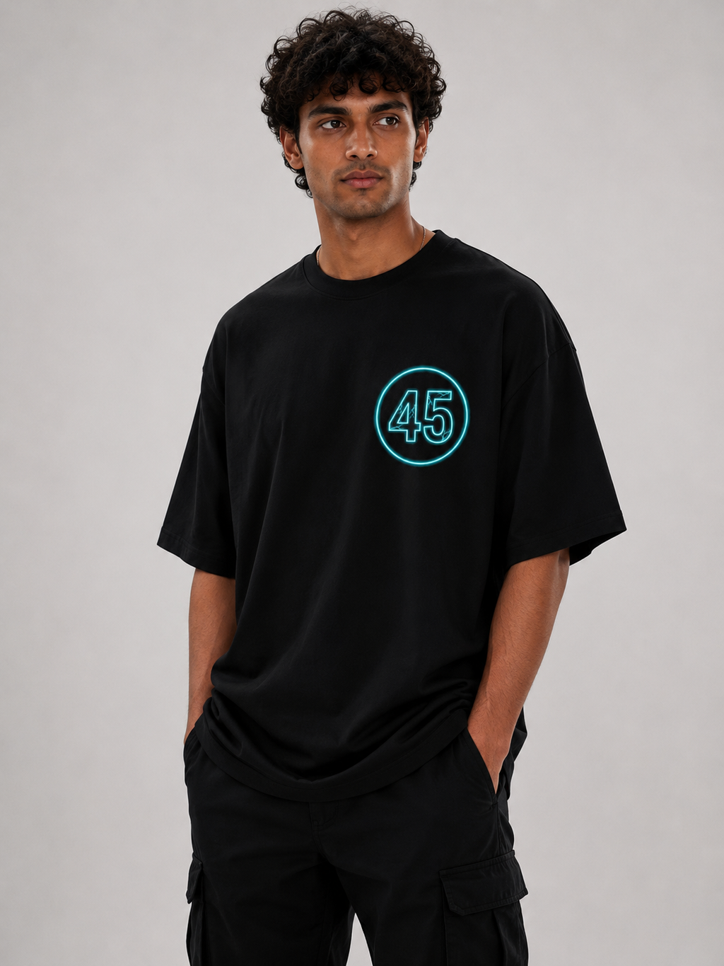 Rohit 45 Hitman Neon Edition Oversized T-Shirt – Black | Mumbai Cricket Fan Streetwear Tee