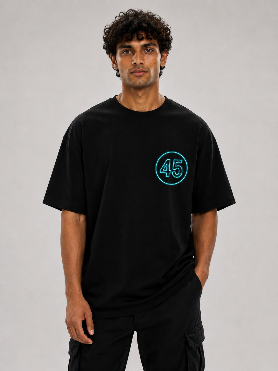Rohit 45 Hitman Neon Edition Oversized T-Shirt – Black | Mumbai Cricket Fan Streetwear Tee