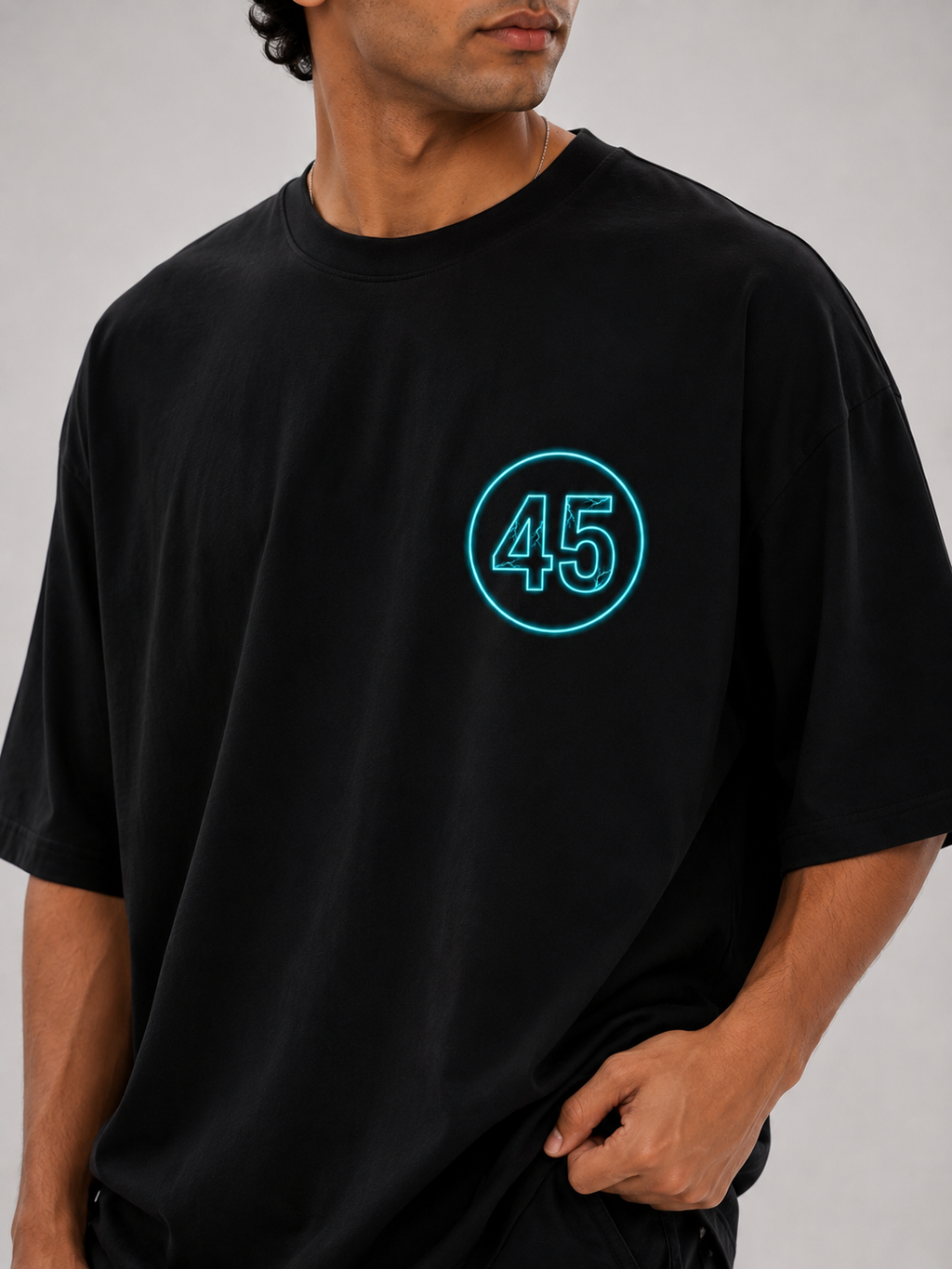 Rohit 45 Hitman Neon Edition Oversized T-Shirt – Black | Mumbai Cricket Fan Streetwear Tee