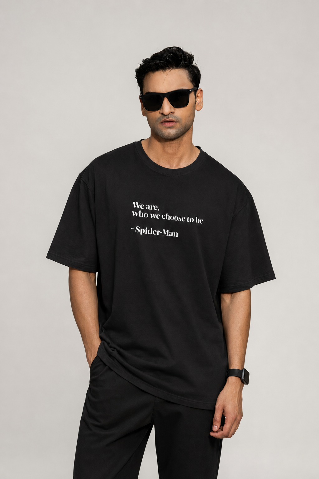 Spider-Man Quote Oversized T-Shirt for Men – Black Anime Streetwear Tee | Marvel Inspired Graphic Tshirt