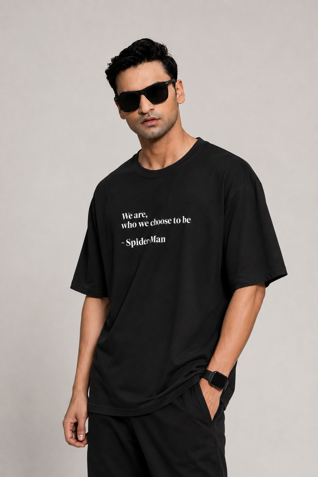 Spider-Man Quote Oversized T-Shirt for Men – Black Anime Streetwear Tee | Marvel Inspired Graphic Tshirt