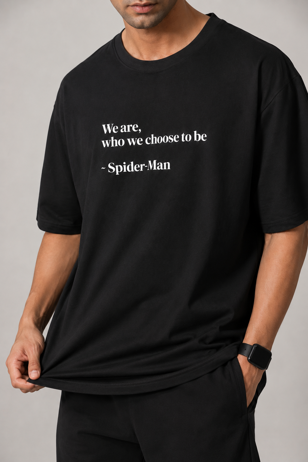 Spider-Man Quote Oversized T-Shirt for Men – Black Anime Streetwear Tee | Marvel Inspired Graphic Tshirt
