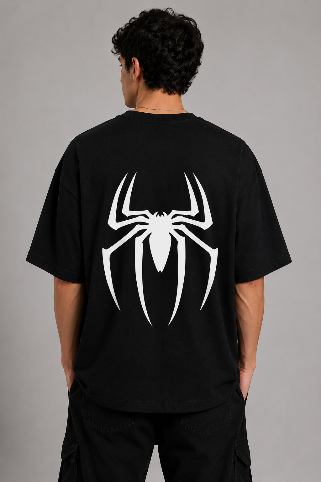 Spider Oversized T-Shirt – Black | Superhero Streetwear Back Print Tee for Men & Women