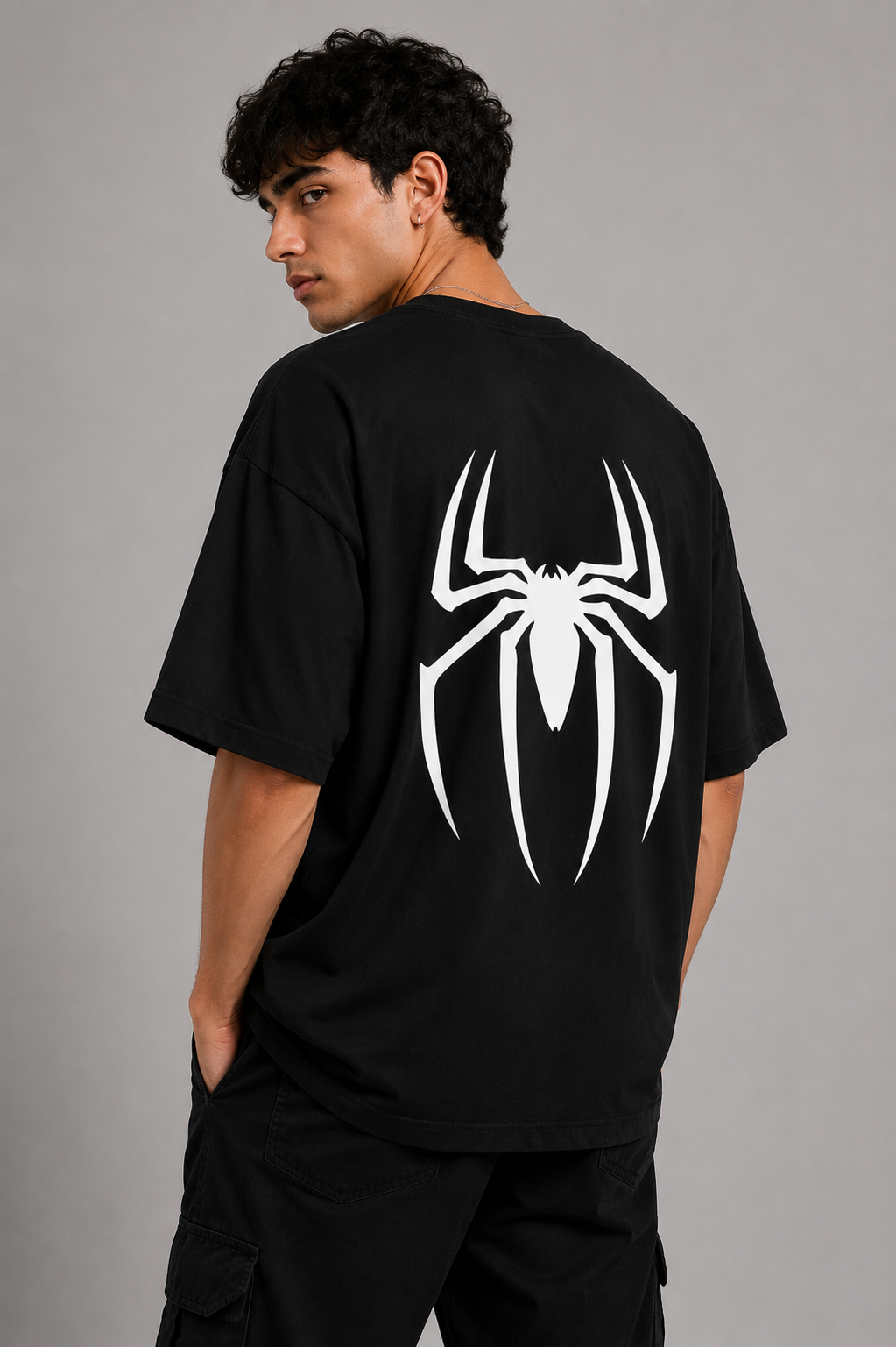 Spider Oversized T-Shirt – Black | Superhero Streetwear Back Print Tee for Men & Women