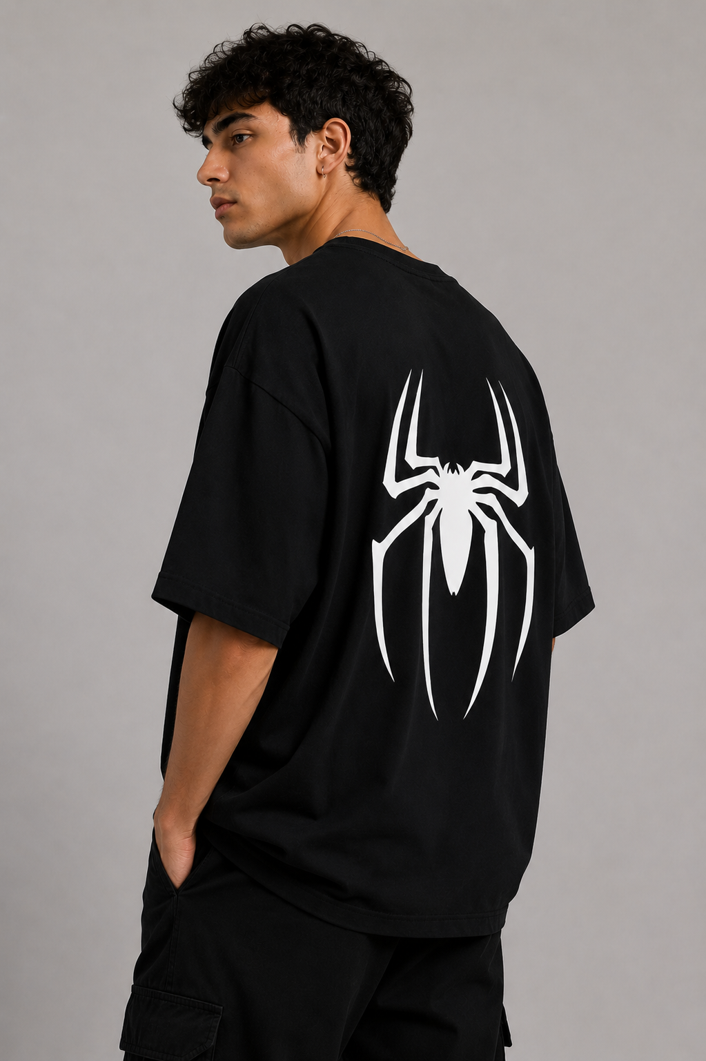 Spider Oversized T-Shirt – Black | Superhero Streetwear Back Print Tee for Men & Women