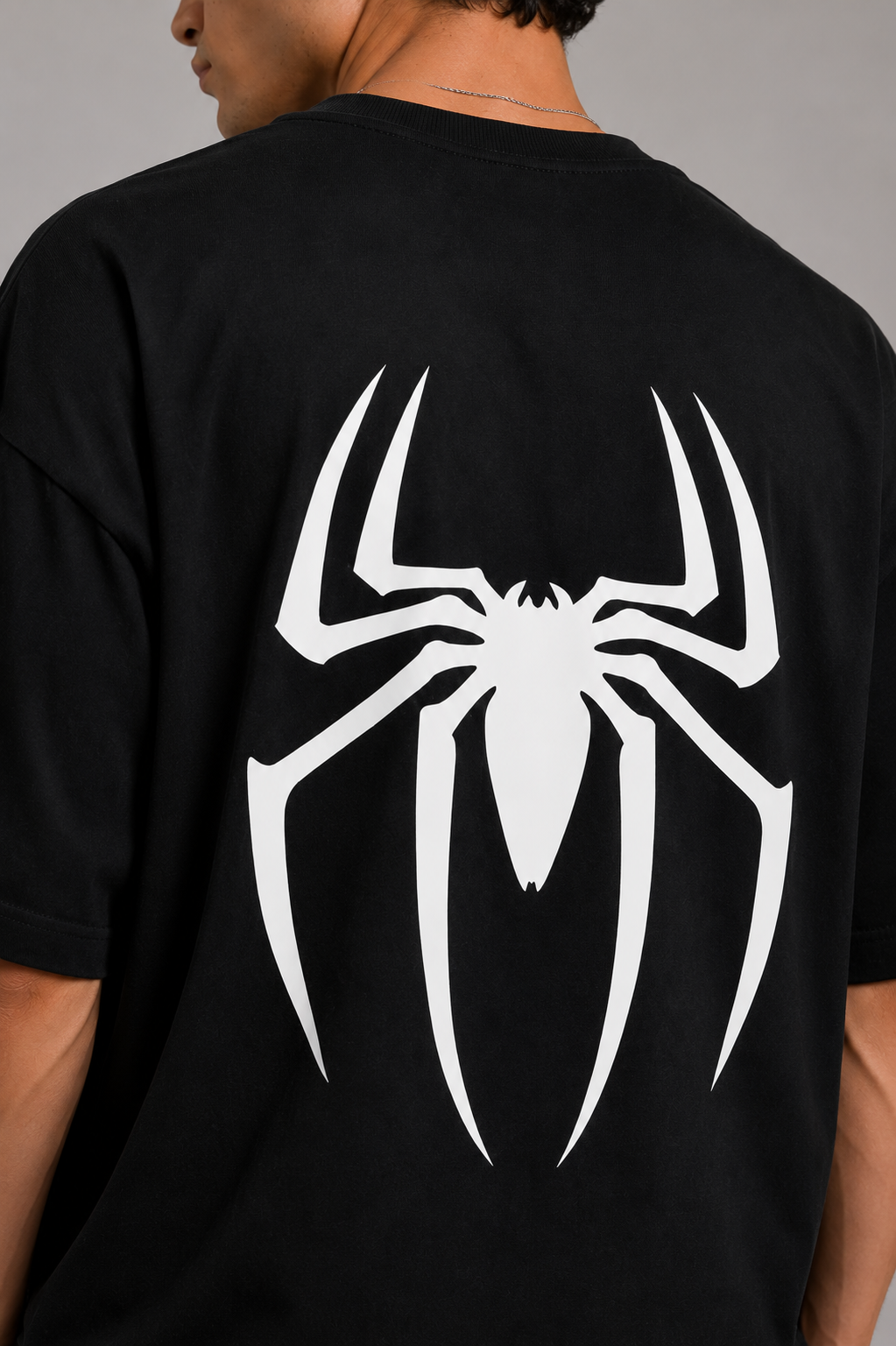 Spider Oversized T-Shirt – Black | Superhero Streetwear Back Print Tee for Men & Women