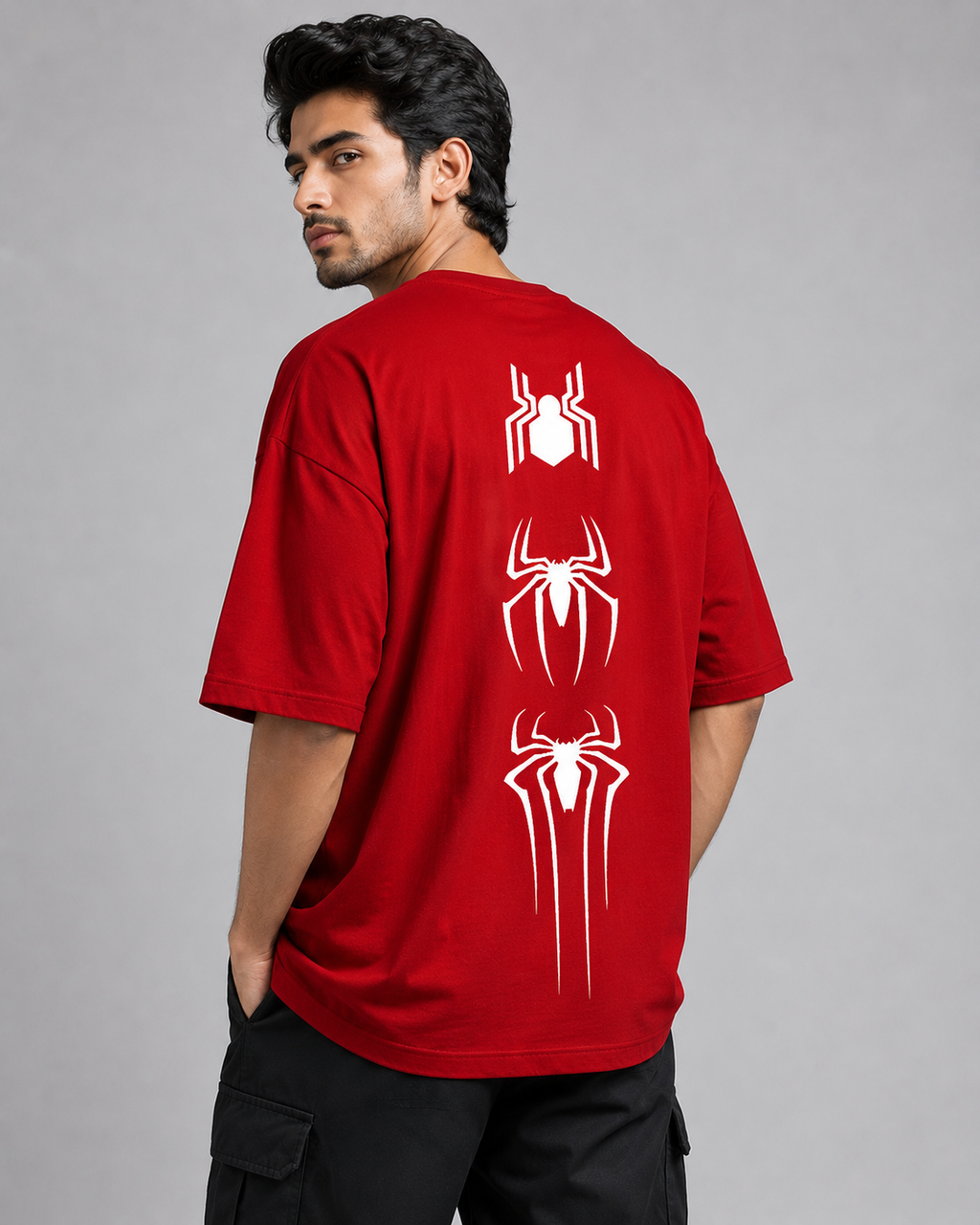 Spider-Man Oversized Red T-Shirt for Men – Marvel Inspired Graphic Streetwear Tee | With Great Power Quote Tshirt