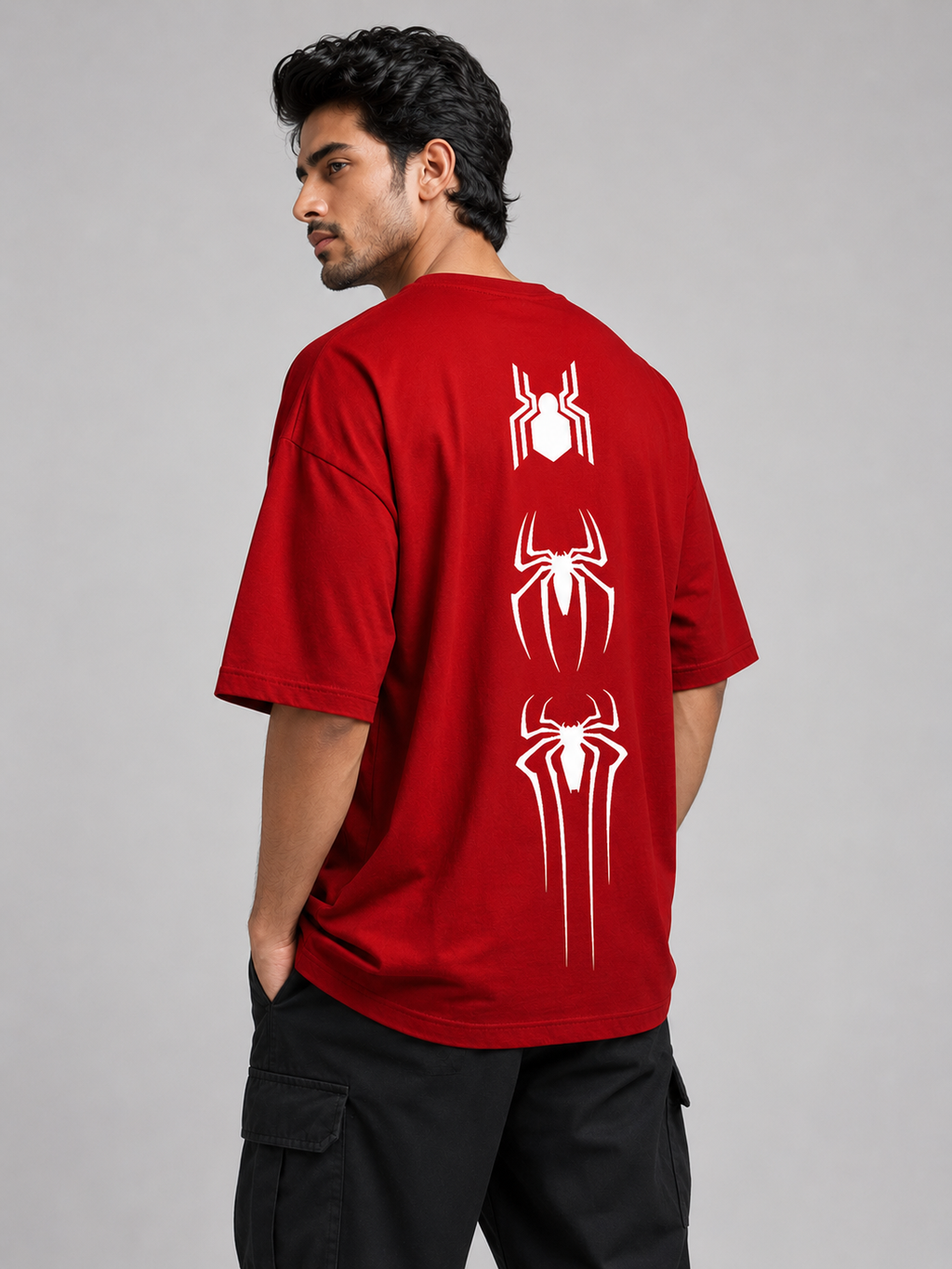 Spider-Man Oversized Red T-Shirt for Men – Marvel Inspired Graphic Streetwear Tee | With Great Power Quote Tshirt