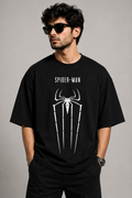 Spider-Man Oversized Black T-Shirt for Men – Minimal Spider Logo Marvel Streetwear Tee | Anime Graphic Tshirt