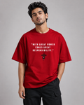 Spider-Man Oversized Red T-Shirt for Men – Marvel Inspired Graphic Streetwear Tee | With Great Power Quote Tshirt