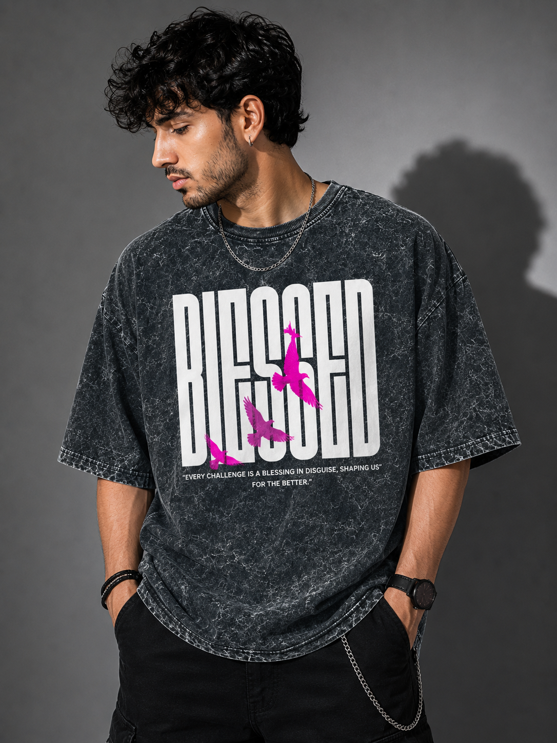 Blessed Beyond Measure Acid Wash Oversized T-Shirt – Black | Premium Streetwear Graphic Tee for Men & Women