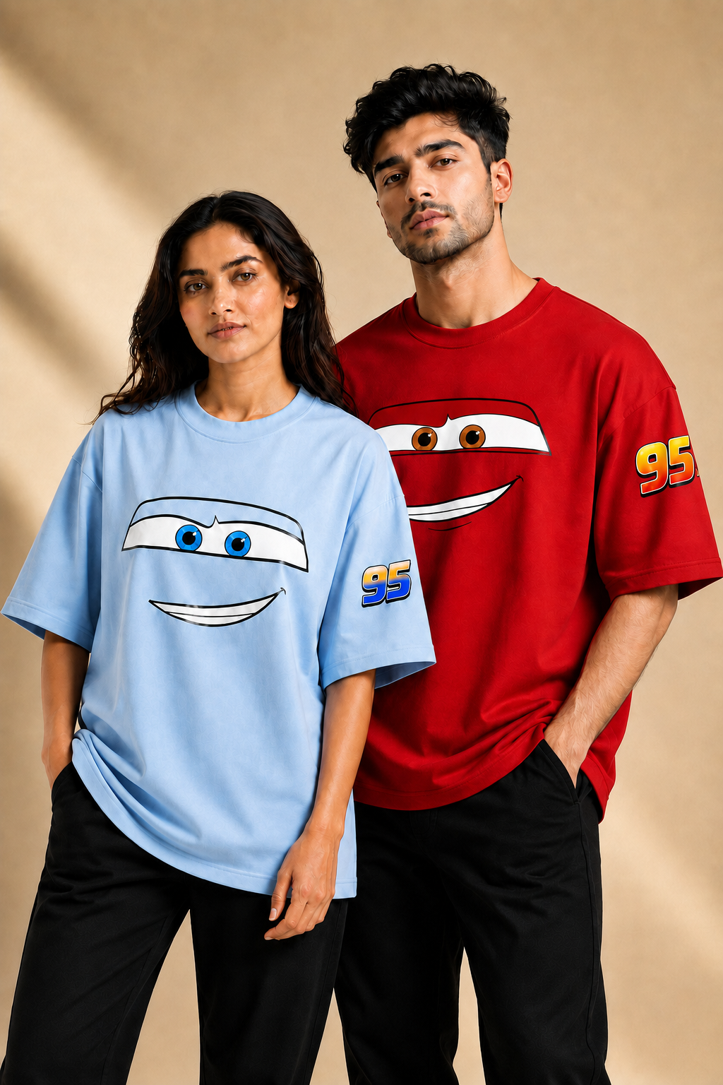 LIGHTNING SPEED 95 – SALLY & MCQUEEN COUPLE OVERSIZED T-SHIRT COMBO | TRENDYVERSE