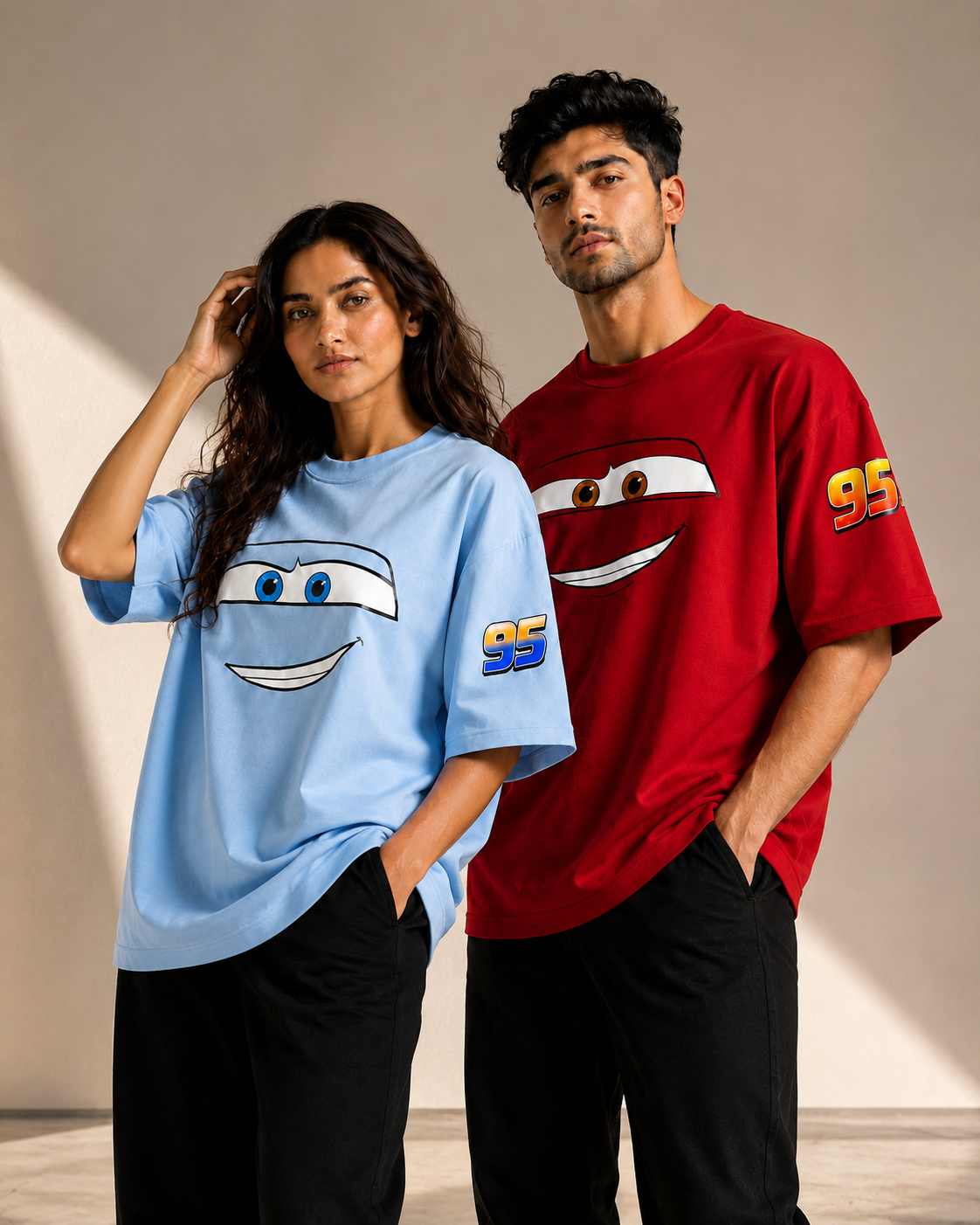 LIGHTNING SPEED 95 – SALLY & MCQUEEN COUPLE OVERSIZED T-SHIRT COMBO | TRENDYVERSE