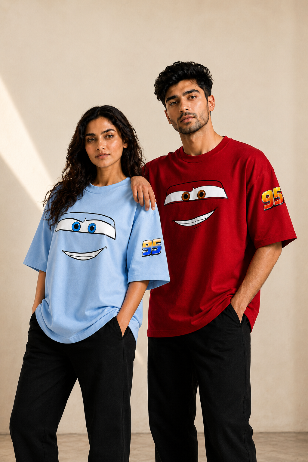 LIGHTNING SPEED 95 – SALLY & MCQUEEN COUPLE OVERSIZED T-SHIRT COMBO | TRENDYVERSE